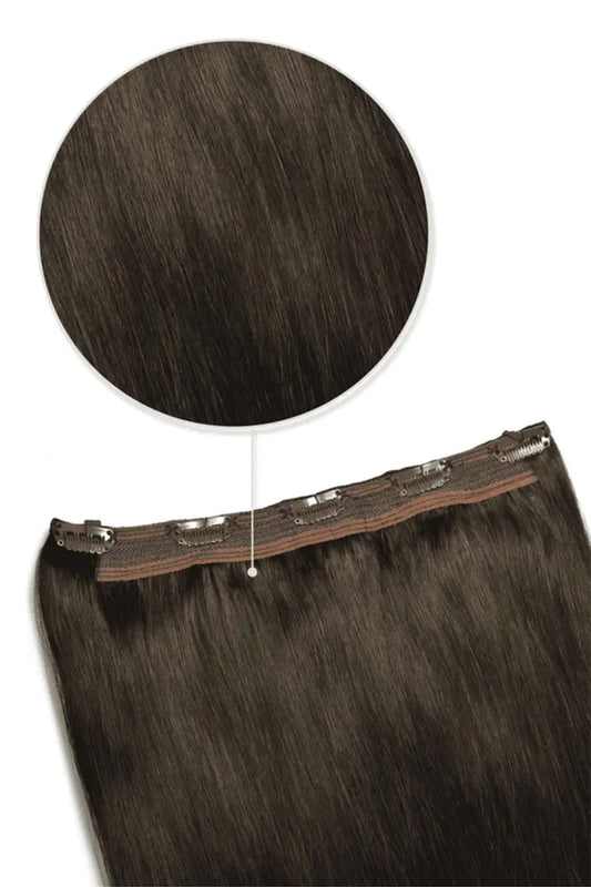 Dark Brown One Piece Hair Extensions: attachment method