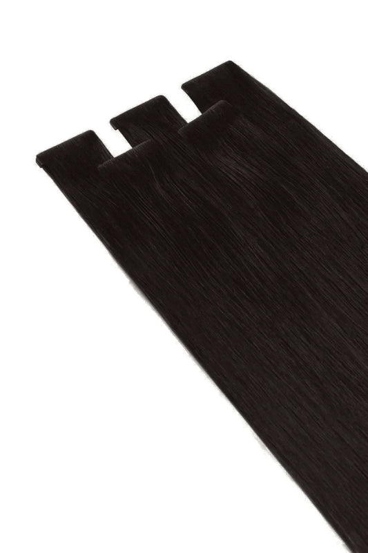 Darkest Brown Invisible Tape In Hair Extensions: Extensions cropped