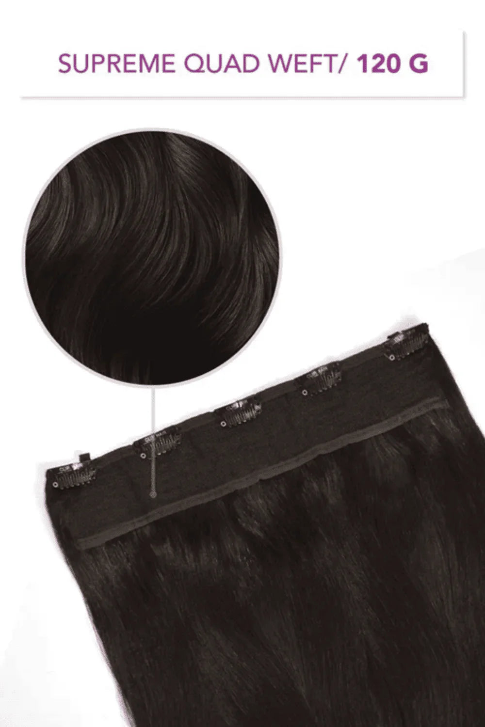 Darkest Brown One Piece Hair Extensions: Extension attachment