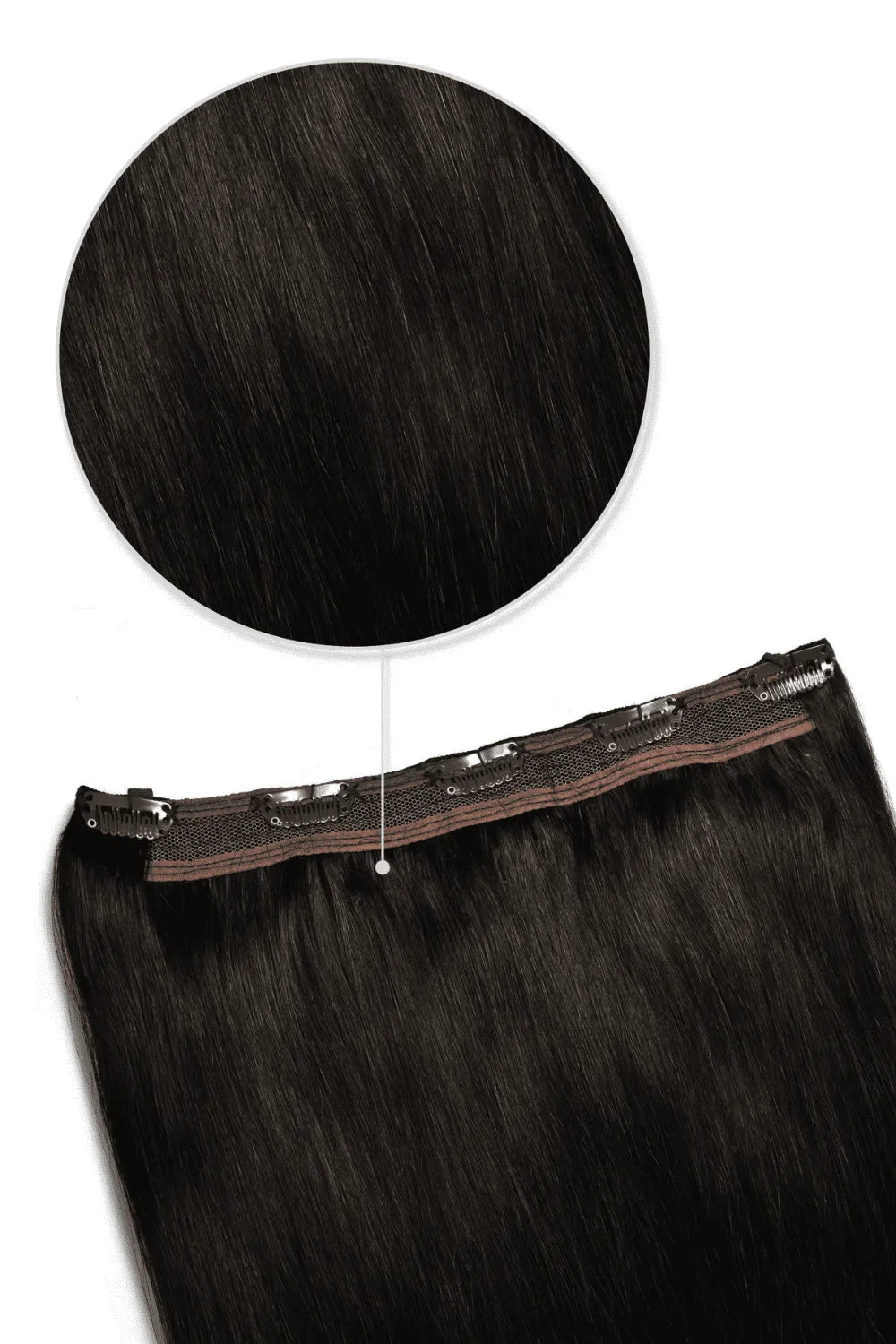 Darkest Brown One Piece Hair Extensions: Extension attachment