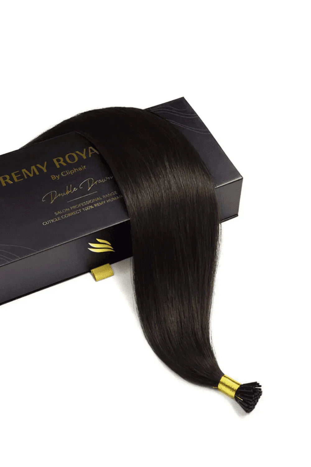 Darkest Brown Remy I-Tip: Extension and box