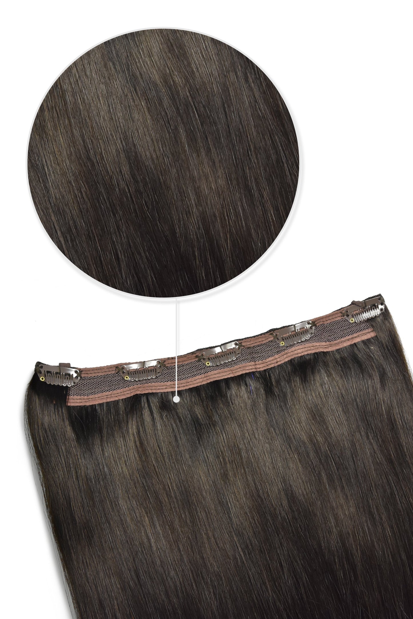 Darkest Brown (#2) Quad Weft Clip In One Piece Hair Extensions