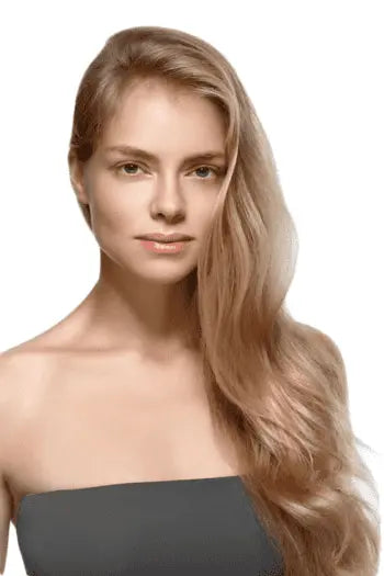 model wearing quad weft hair extension